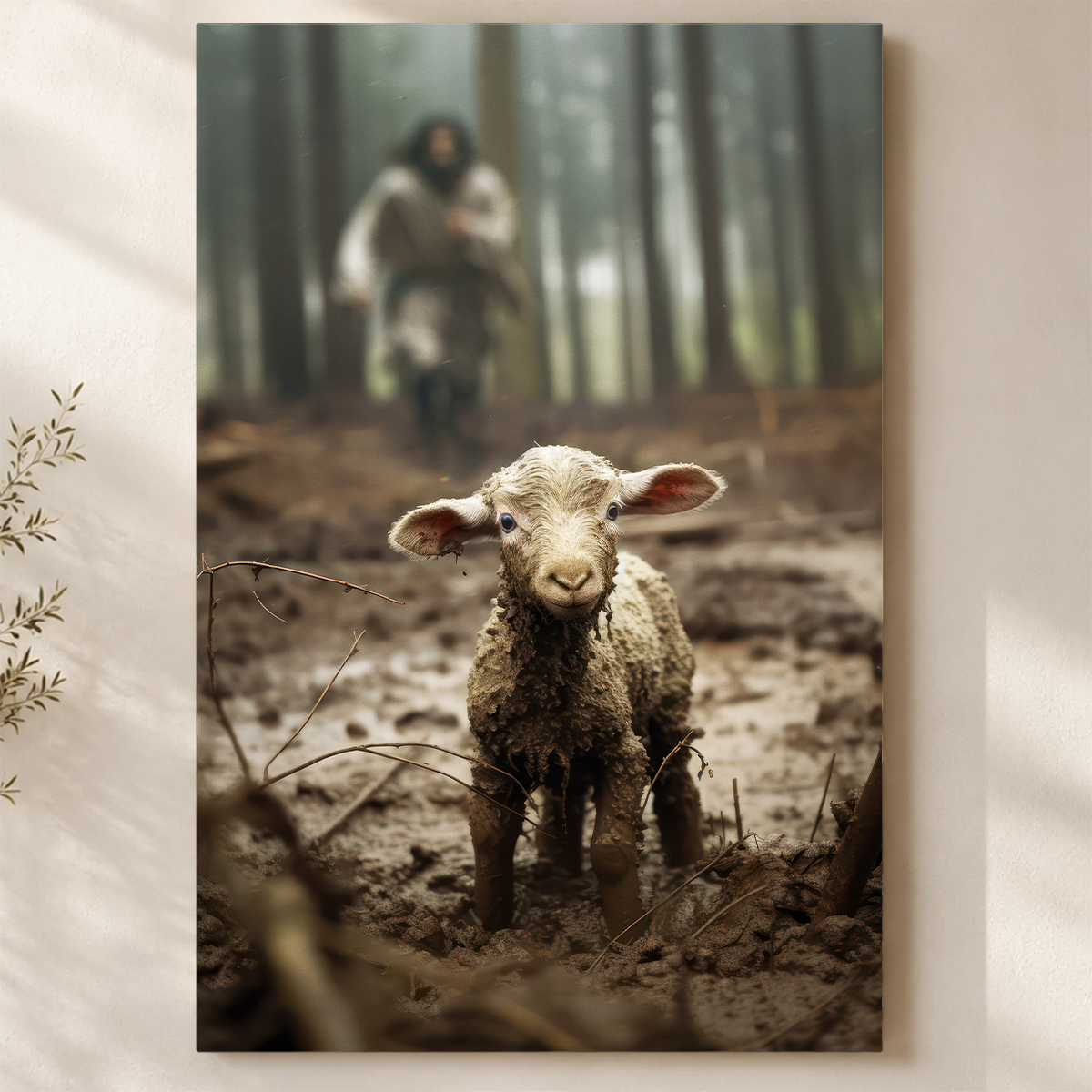 Jesus Running After a Lost Lamb - Canvas