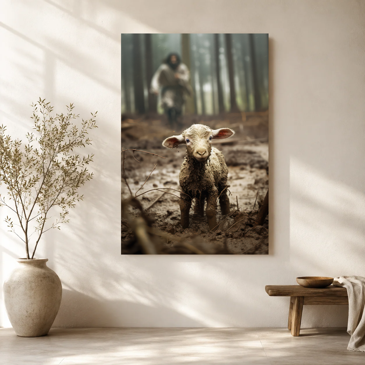 Jesus Running After a Lost Lamb - Canvas