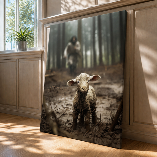 Jesus Running After a Lost Lamb - Canvas